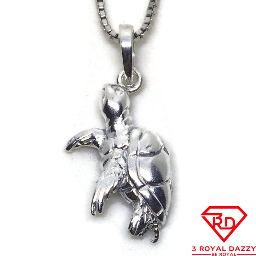 Sea Turtle animal 3D Pendant 925 Sterling Silver
